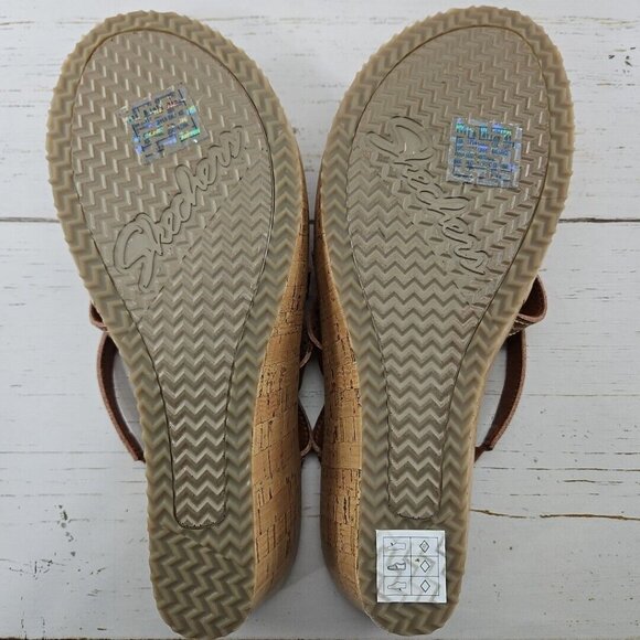 Skechers Womens Size 11 Beverlee Tiger Posse Brown Laser Cut‎ Open Toe Wedges - Picture 9 of 11